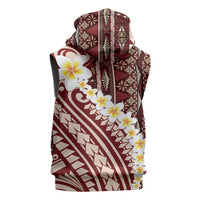 Red Vintage Tonga Ngatu Pattern With Plumeria Sleeveless Zip Hoodie LT05 - Polynesian Pride