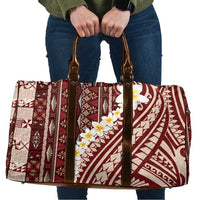 Red Vintage Tonga Ngatu Pattern With Plumeria Travel Bag - Polynesian Pride