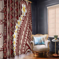 Red Vintage Tonga Ngatu Pattern With Plumeria Window Curtain - Polynesian Pride