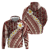 Red Vintage Tonga Ngatu Pattern With Plumeria Zip Hoodie - Polynesian Pride