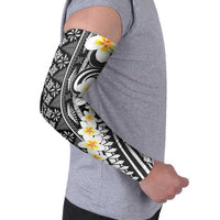 Black Vintage Tonga Ngatu Pattern With Plumeria Arm Sleeves - Polynesian Pride