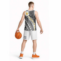 Black Vintage Tonga Ngatu Pattern With Plumeria Basketball Jersey - Polynesian Pride