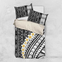 Black Vintage Tonga Ngatu Pattern With Plumeria Bedding Set - Polynesian Pride