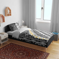 Black Vintage Tonga Ngatu Pattern With Plumeria Bedding Set - Polynesian Pride