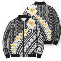 Black Vintage Tonga Ngatu Pattern With Plumeria Bomber Puffer Jacket LT05 - Polynesian Pride