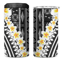 Black Vintage Tonga Ngatu Pattern With Plumeria 4 in 1 Can Cooler Tumbler - Polynesian Pride