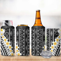 Black Vintage Tonga Ngatu Pattern With Plumeria 4 in 1 Can Cooler Tumbler - Polynesian Pride