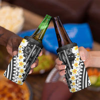 Black Vintage Tonga Ngatu Pattern With Plumeria 4 in 1 Can Cooler Tumbler - Polynesian Pride