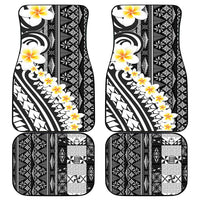 Black Vintage Tonga Ngatu Pattern With Plumeria Car Mats - Polynesian Pride