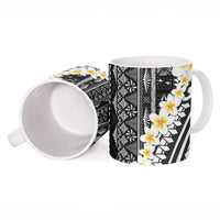 Black Vintage Tonga Ngatu Pattern With Plumeria Ceramic Mug - Polynesian Pride