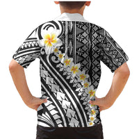 Black Vintage Tonga Ngatu Pattern With Plumeria Family Matching Mermaid Dress and Hawaiian Shirt - Polynesian Pride