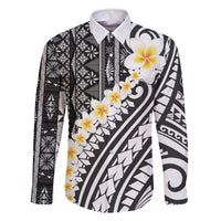 Black Vintage Tonga Ngatu Pattern With Plumeria Family Matching Off The Shoulder Long Sleeve Dress and Hawaiian Shirt - Polynesian Pride