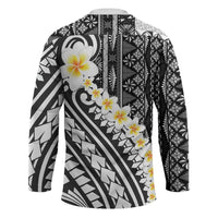 Black Vintage Tonga Ngatu Pattern With Plumeria Hockey Jersey - Polynesian Pride