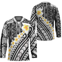 Black Vintage Tonga Ngatu Pattern With Plumeria Hockey Jersey - Polynesian Pride