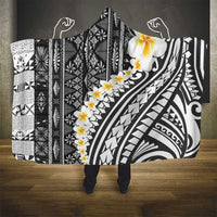 Black Vintage Tonga Ngatu Pattern With Plumeria Hooded Blanket - Polynesian Pride