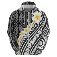 Black Vintage Tonga Ngatu Pattern With Plumeria Hoodie - Polynesian Pride