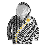 Black Vintage Tonga Ngatu Pattern With Plumeria Kid Hoodie - Polynesian Pride