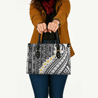 Black Vintage Tonga Ngatu Pattern With Plumeria Leather Bag - Polynesian Pride