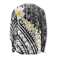 Black Vintage Tonga Ngatu Pattern With Plumeria Long Sleeve Shirt LT05 - Polynesian Pride
