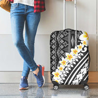 Black Vintage Tonga Ngatu Pattern With Plumeria Luggage Cover - Polynesian Pride