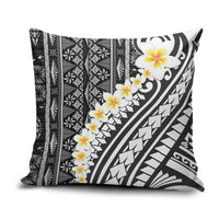Black Vintage Tonga Ngatu Pattern With Plumeria Pillow Cover - Polynesian Pride