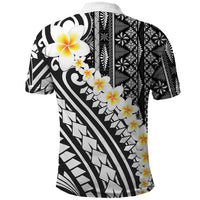 Black Vintage Tonga Ngatu Pattern With Plumeria Polo Shirt - Polynesian Pride