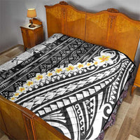 Black Vintage Tonga Ngatu Pattern With Plumeria Quilt - Polynesian Pride