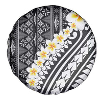 Black Vintage Tonga Ngatu Pattern With Plumeria Spare Tire Cover - Polynesian Pride