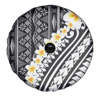 Black Vintage Tonga Ngatu Pattern With Plumeria Spare Tire Cover - Polynesian Pride