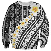 Black Vintage Tonga Ngatu Pattern With Plumeria Sweatshirt - Polynesian Pride