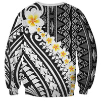 Black Vintage Tonga Ngatu Pattern With Plumeria Sweatshirt - Polynesian Pride