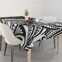 Black Vintage Tonga Ngatu Pattern With Plumeria Tablecloth LT05 - Polynesian Pride