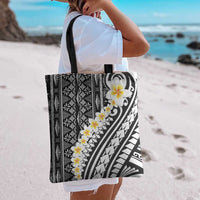 Black Vintage Tonga Ngatu Pattern With Plumeria Tote Bag - Polynesian Pride