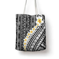 Black Vintage Tonga Ngatu Pattern With Plumeria Tote Bag - Polynesian Pride