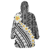 Black Vintage Tonga Ngatu Pattern With Plumeria Wearable Blanket Hoodie - Polynesian Pride