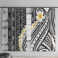 Black Vintage Tonga Ngatu Pattern With Plumeria Window Curtain - Polynesian Pride