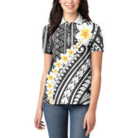 Black Vintage Tonga Ngatu Pattern With Plumeria Women Polo Shirt - Polynesian Pride