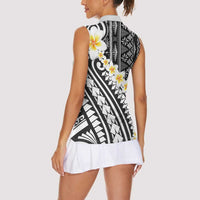 Black Vintage Tonga Ngatu Pattern With Plumeria Women Sleeveless Polo Shirt - Polynesian Pride