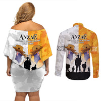 Australia And New Zealand ANZAC Day Couples Matching Off Shoulder Short Dress and Long Sleeve Button Shirt Lest We Forget LT05 - Polynesian Pride
