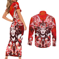 Hawaii Goddess Of Fire Madame Pele Couples Matching Short Sleeve Bodycon Dress and Long Sleeve Button Shirt Polynesian Style LT05 - Polynesian Pride