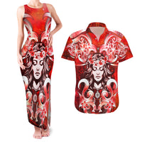 Hawaii Goddess Of Fire Madame Pele Couples Matching Tank Maxi Dress and Hawaiian Shirt Polynesian Style LT05 Red - Polynesian Pride