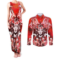 Hawaii Goddess Of Fire Madame Pele Couples Matching Tank Maxi Dress and Long Sleeve Button Shirt Polynesian Style LT05 Red - Polynesian Pride