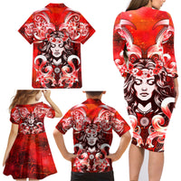 Hawaii Goddess Of Fire Madame Pele Family Matching Long Sleeve Bodycon Dress and Hawaiian Shirt Polynesian Style LT05 - Polynesian Pride