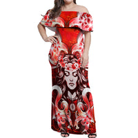 Hawaii Goddess Of Fire Madame Pele Off Shoulder Maxi Dress Polynesian Style LT05 Women Red - Polynesian Pride