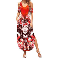 Hawaii Goddess Of Fire Madame Pele Summer Maxi Dress Polynesian Style LT05 Women Red - Polynesian Pride