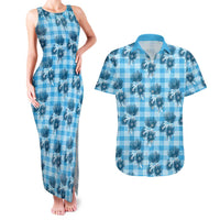 Blue Palaka Hawaii Couples Matching Tank Maxi Dress and Hawaiian Shirt Hawaiian Lehua Blossoms