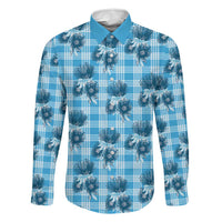Blue Palaka Hawaii Family Matching Off The Shoulder Long Sleeve Dress and Hawaiian Shirt Hawaiian Lehua Blossoms LT05 Dad's Shirt - Long Sleeve Blue - Polynesian Pride