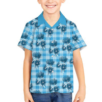 Blue Palaka Hawaii Hawaiian Shirt Hawaiian Lehua Blossoms