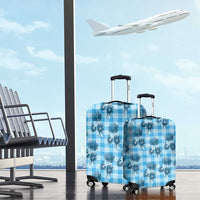 Blue Palaka Hawaii Luggage Cover Hawaiian Lehua Blossoms
