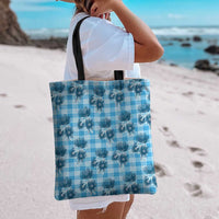 Blue Palaka Hawaii Tote Bag Hawaiian Lehua Blossoms